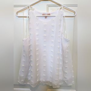 EVOLUTIONARY White Pom Pom Sleeveless Blouse, size M